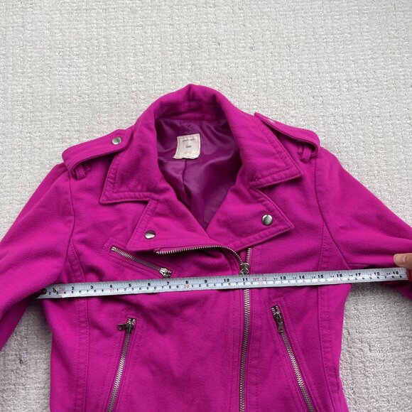 GAP Womens Wool Moto Biker jacket Electric Neon Pink / Fuscia Zipper Sz XS - Picture 6 of 13